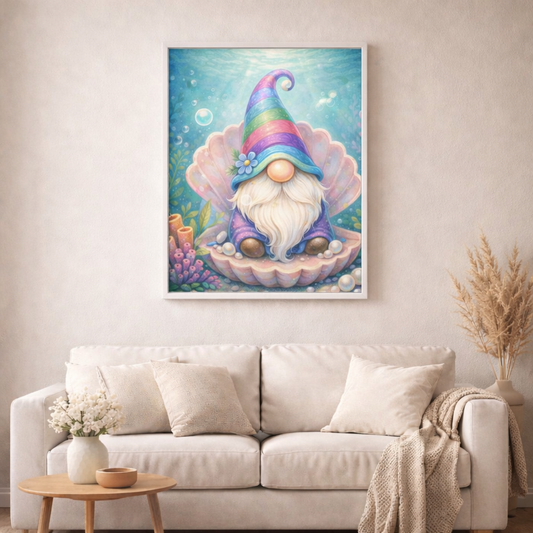 Meereswichtel in der Muschel - Diamond Painting Kit - AI Artwork by Farbenzauberwelt 50x50cm (eckige Steine)