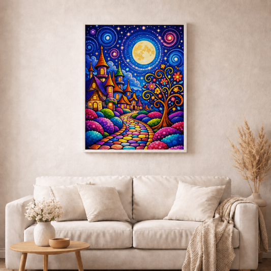 Mondzauber im Farbenland mit 100 Farben - Diamond Painting Kit - AI Artwork by SK Moments 50x70cm (eckige Steine)