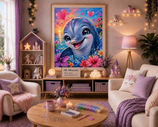 Heart Dolphin - Diamond Painting Kit | 60*75 cm | 80 DMC Colors | Artwork by Glitzerkrümel