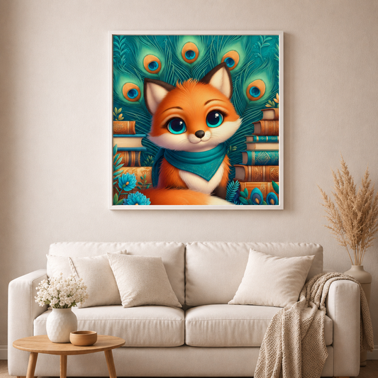 Der kleine Bücherfuchs - Diamond Painting Kit - AI Artwork by Silvia-ki 60x60cm (eckige Steine)