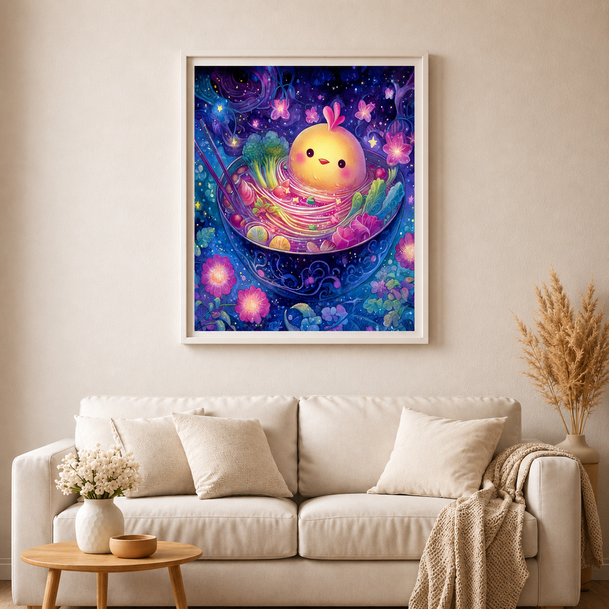 Sternennudeln mit Kükenzauber mit 100 Farben - Diamond Painting Kit -  Artwork by shiny_unicorn.ai 70x70cm (eckige Steine)