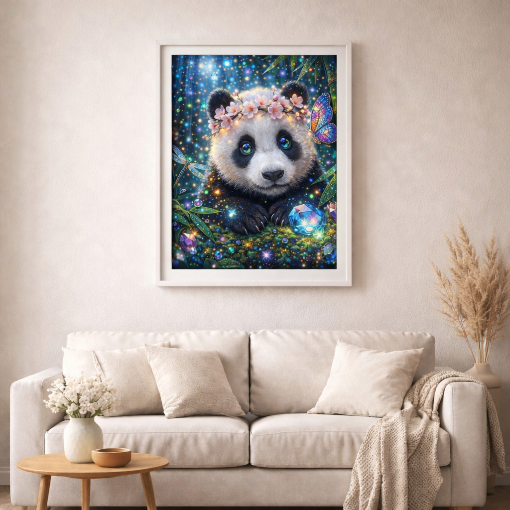 Funkelnder Panda - Diamond Painting Kit - AI Artwork by SK Moments 50x50cm (eckige Steine)