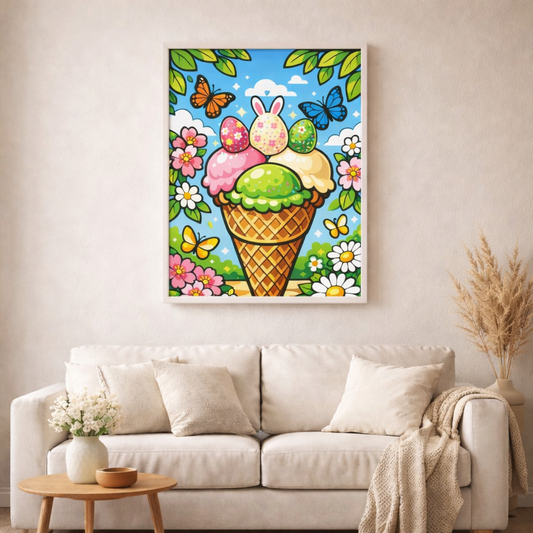 Frühlingszauber im Waffeleis - Diamond Painting Kit - AI Artwork by SK Moments 50x70cm (eckige Steine)