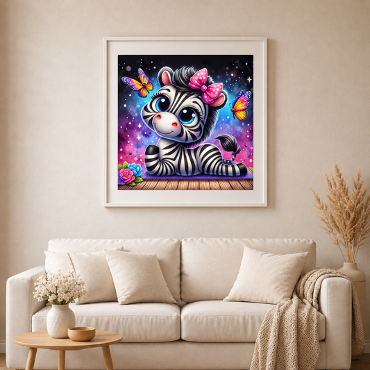 Kleine Zebra-Prinzessin  - Diamond Painting Kit - AI Artwork by Glitzerkrümel 60x60cm (eckige Steine)