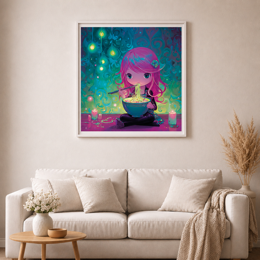 Nudelzauber bei Kerzenschein - Diamond Painting Kit -  Artwork by shiny_unicorn.ai 70x70cm (eckige Steine)