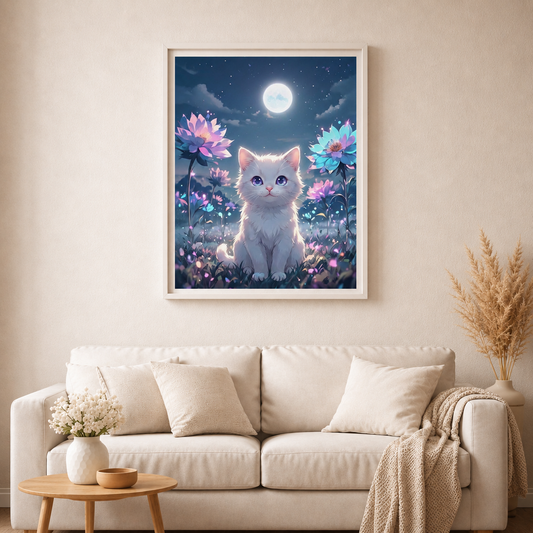 Sternenpfote im Mondschein - Diamond Painting Kit - Artwork by tiki_DIAMONDS.ai 50x75 cm (eckige Steine)