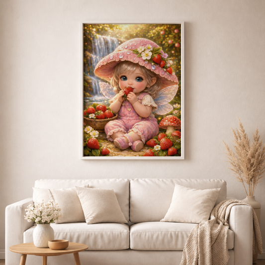 Erdbeerfee im Zauberwald - Diamond Painting Kit - AI Artwork by SK Moments 50x70cm (eckige Steine)