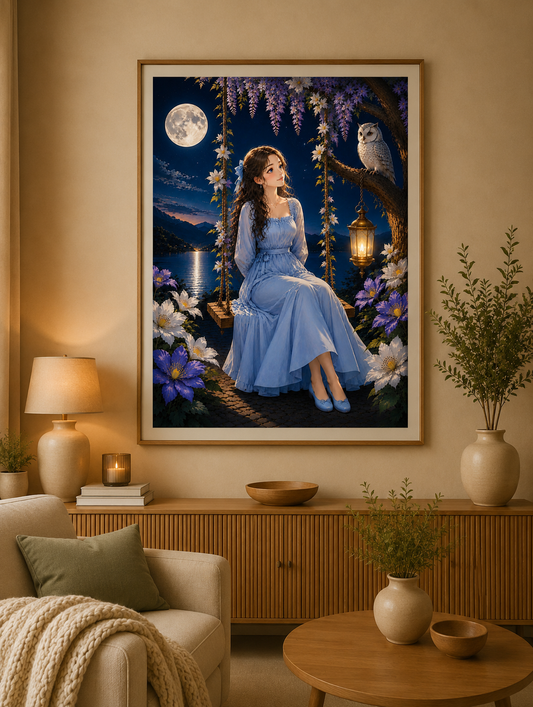 Owl Magic by Moonlight 80x106cm Square Drills - Diamond Painting Kit - Artwork by Farbenzauberwelt