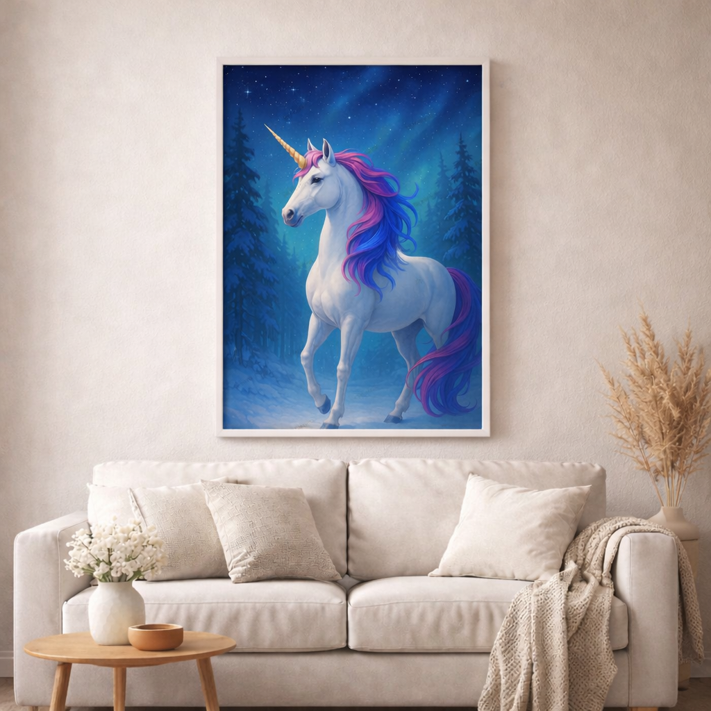 Mondlicht-Einhorn - Diamond Painting Kit - AI Artwork by SK Moments 60x80cm (eckige Steine)