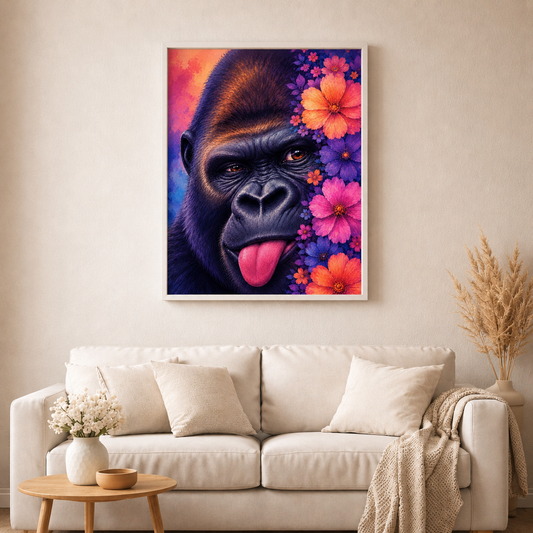 Blütenboss Gorilla - Diamond Painting Kit - Artwork by tiki_DIAMONDS.ai 50x65 cm (eckige Steine)