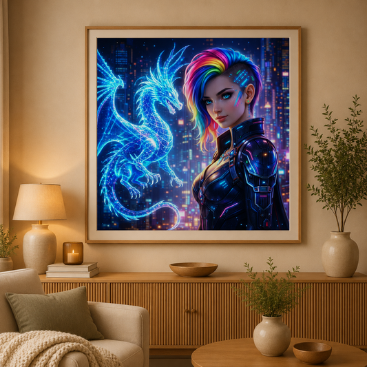 Dragon Light of the Future 80x80cm Square Drills - Diamond Painting Kit - Artwork by Farbenzauberwelt