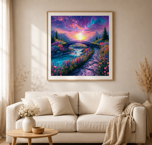 Brücke des Glücks mit 120 Farben - Diamond Painting Kit - KI Artwork by Tina Diamonds 70x70 cm (eckige Steine)