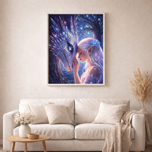 Herz an Herz im Mondlicht - Diamond Painting Kit - AI Artwork by Farbenzauberwelt 50x70cm (eckige Steine)