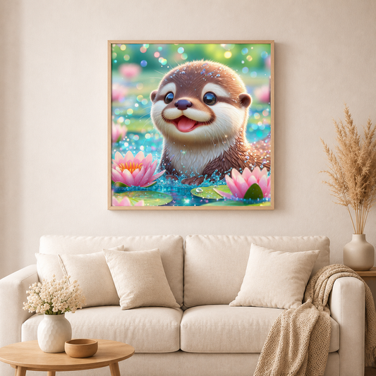 Kleiner Glücksotter - Diamond Painting Kit - AI Artwork by Glitzerkrümel 60x60cm (eckige Steine)