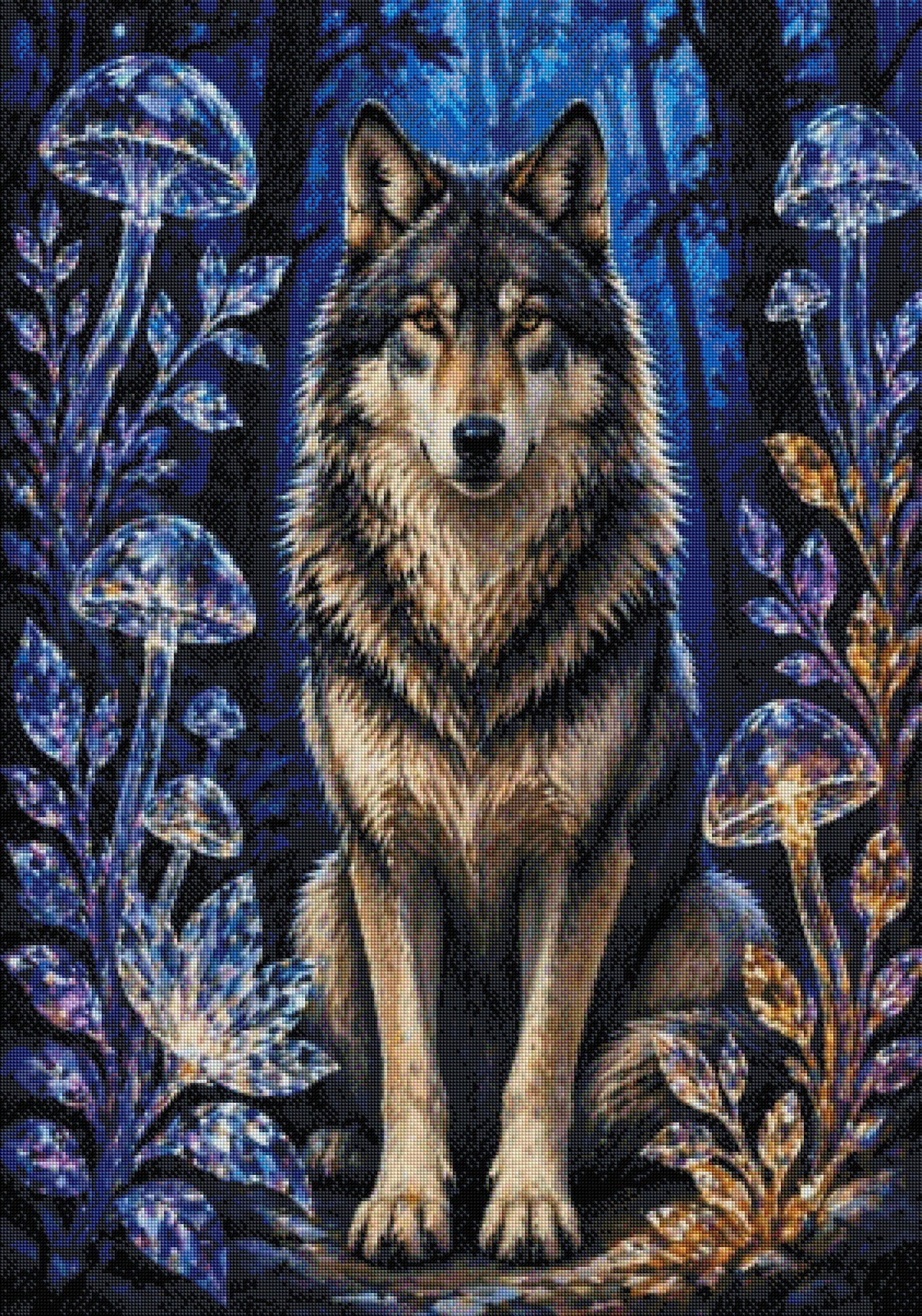 Mitternachtswolf im Glaswald mit 120 Farben - Diamond Painting Kit - AI Artwork by Planetenparty 70x100cm (eckige Steine)