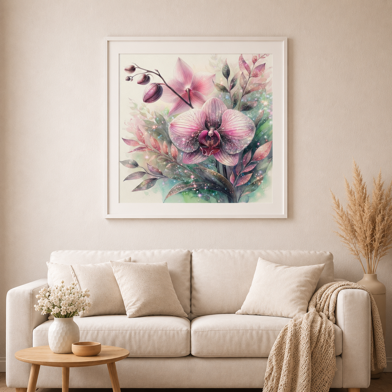 Funkelnde Orchideenträume  - Diamond Painting Kit - AI Artwork by Glitzerkrümel 60x60cm (eckige Steine)