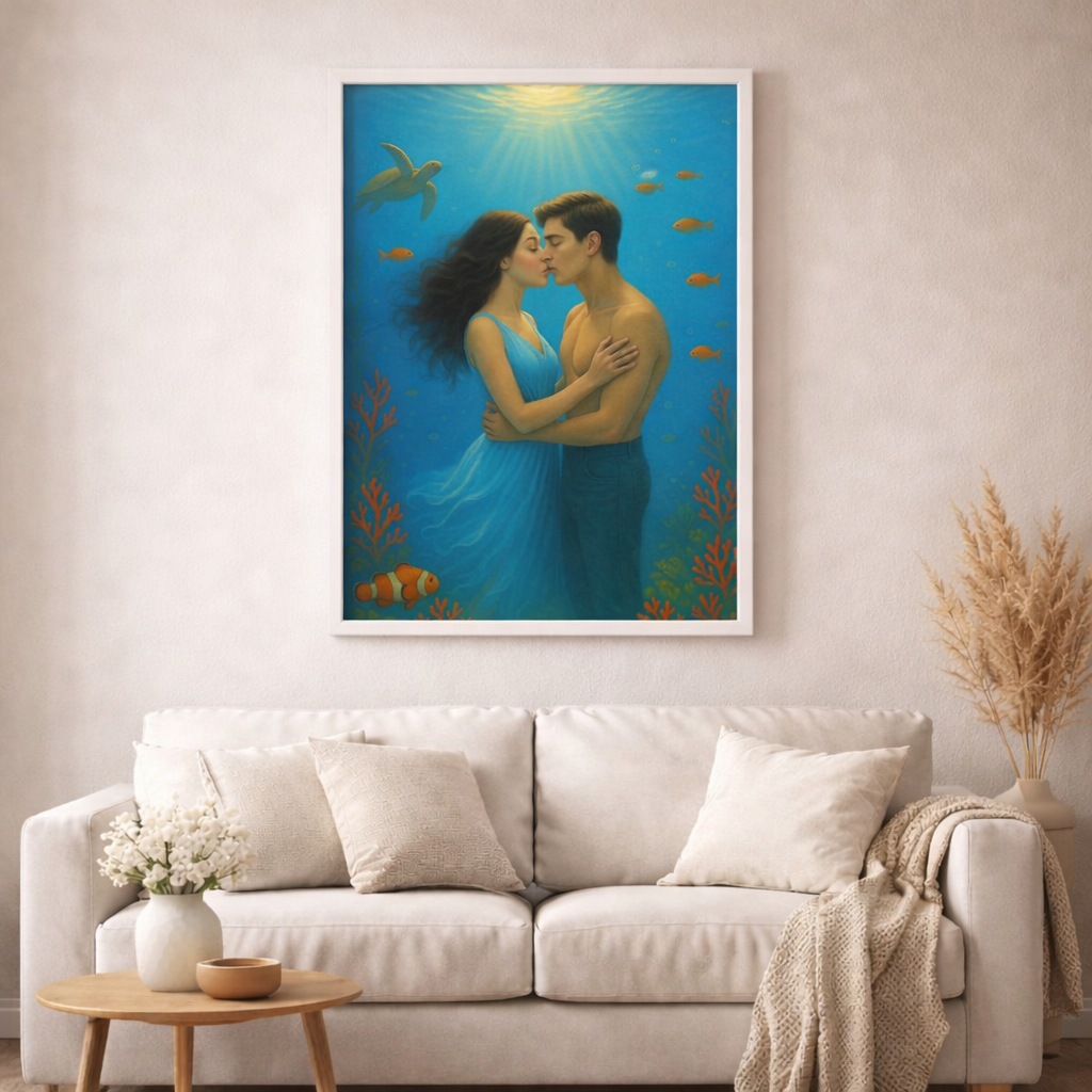 Kuss unter den Wellen - Diamond Painting Kit - AI Artwork by SK Moments 50x70cm (eckige Steine)