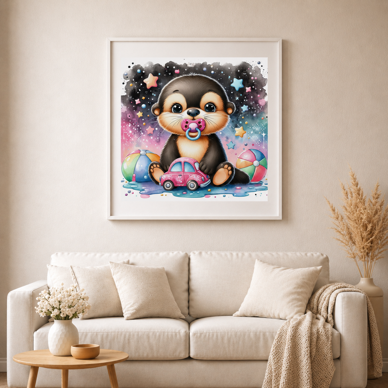 Otterbaby auf Abenteuerreise  - Diamond Painting Kit - AI Artwork by Glitzerkrümel 60x60cm (eckige Steine)
