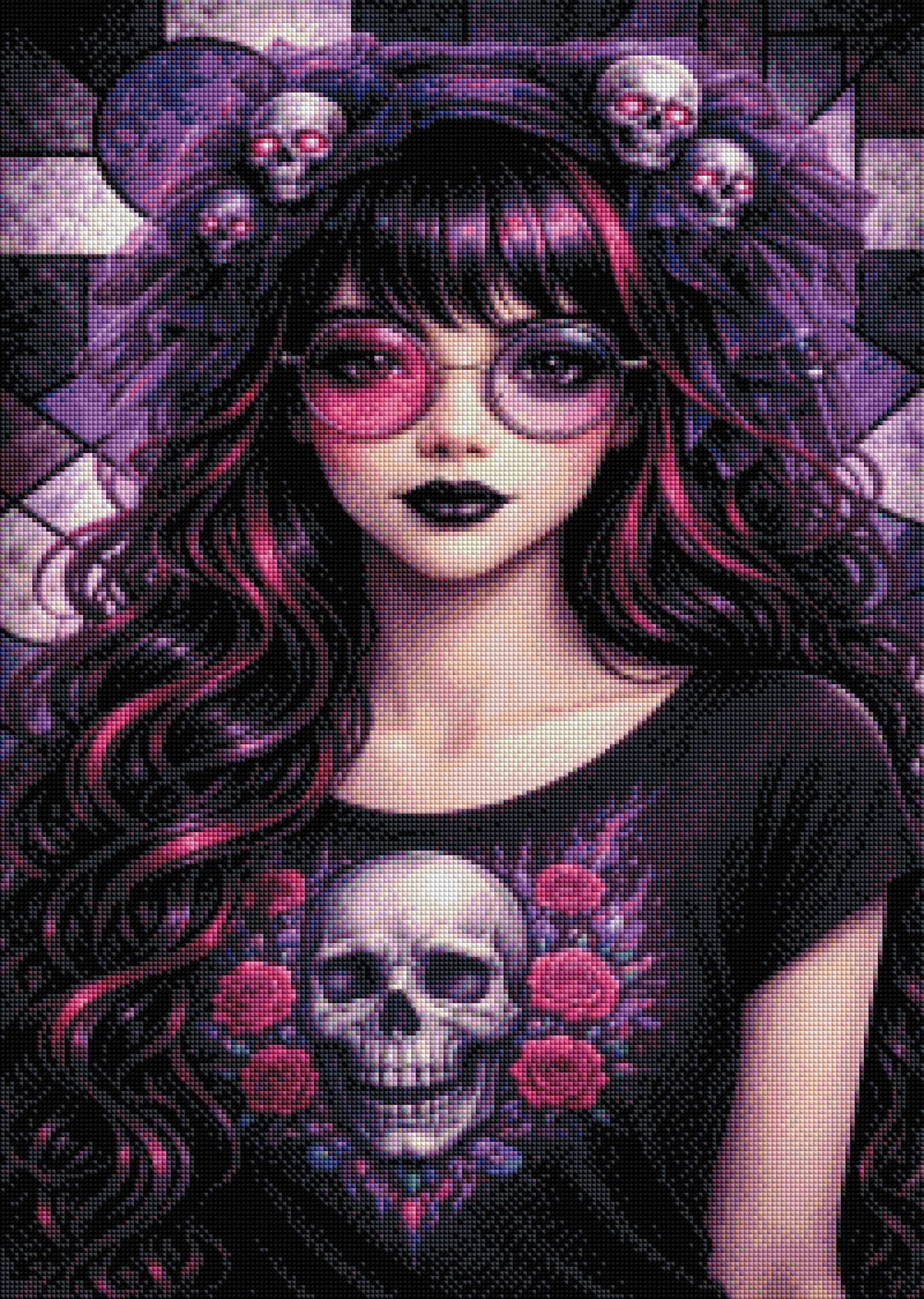 Purple Gothic - Diamond Painting Kit - AI Artwork by Planetenparty 50x70cm (eckige Steine)