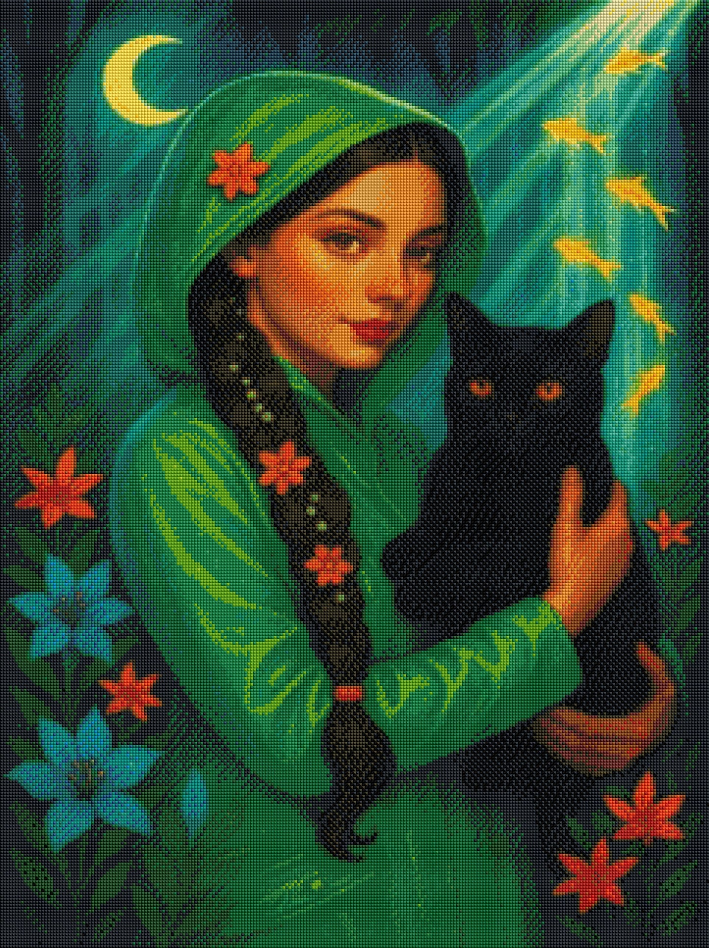 Smaragdnebel & Katzenaugen - Diamond Painting Kit - AI Artwork by SK Moments 60x80cm (eckige Steine)