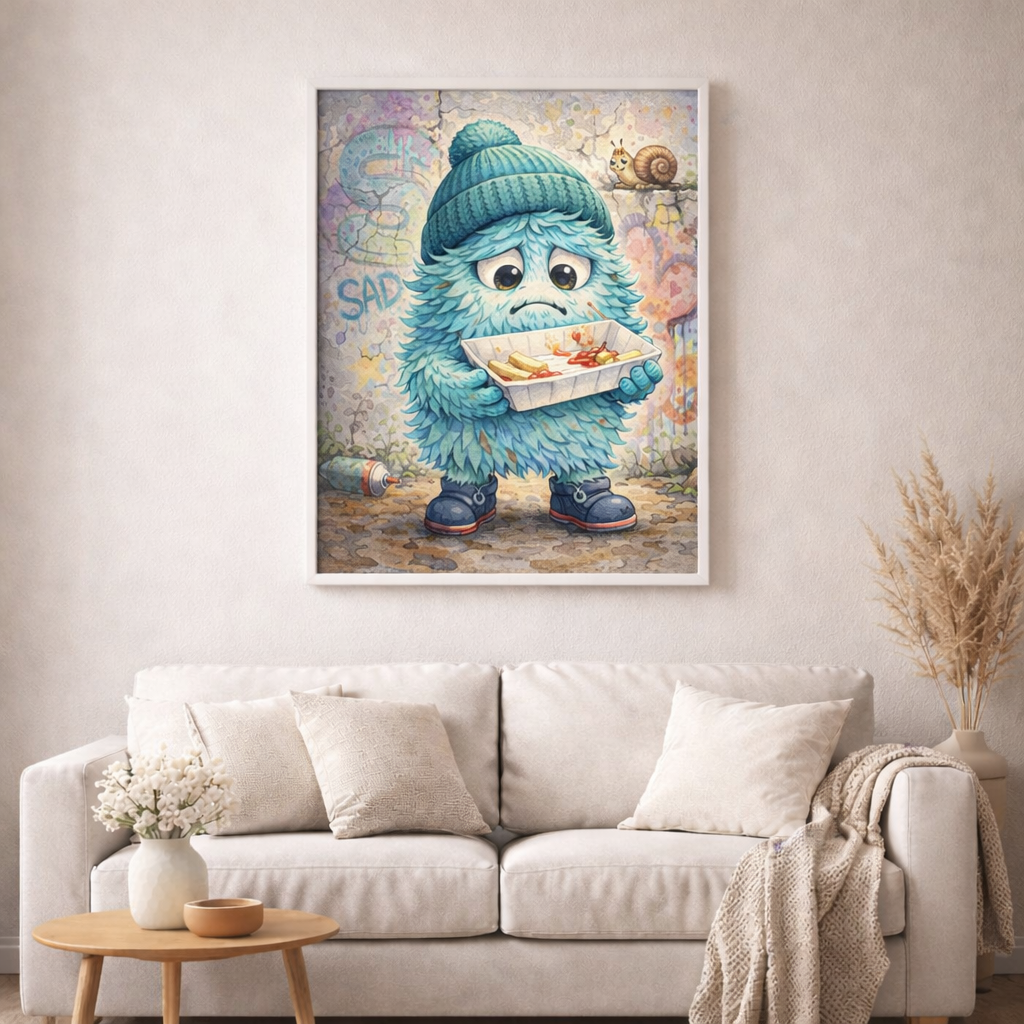 Hungriges Monsterchen - Diamond Painting Kit - AI Artwork by Planetenparty 50x50cm (eckige Steine)