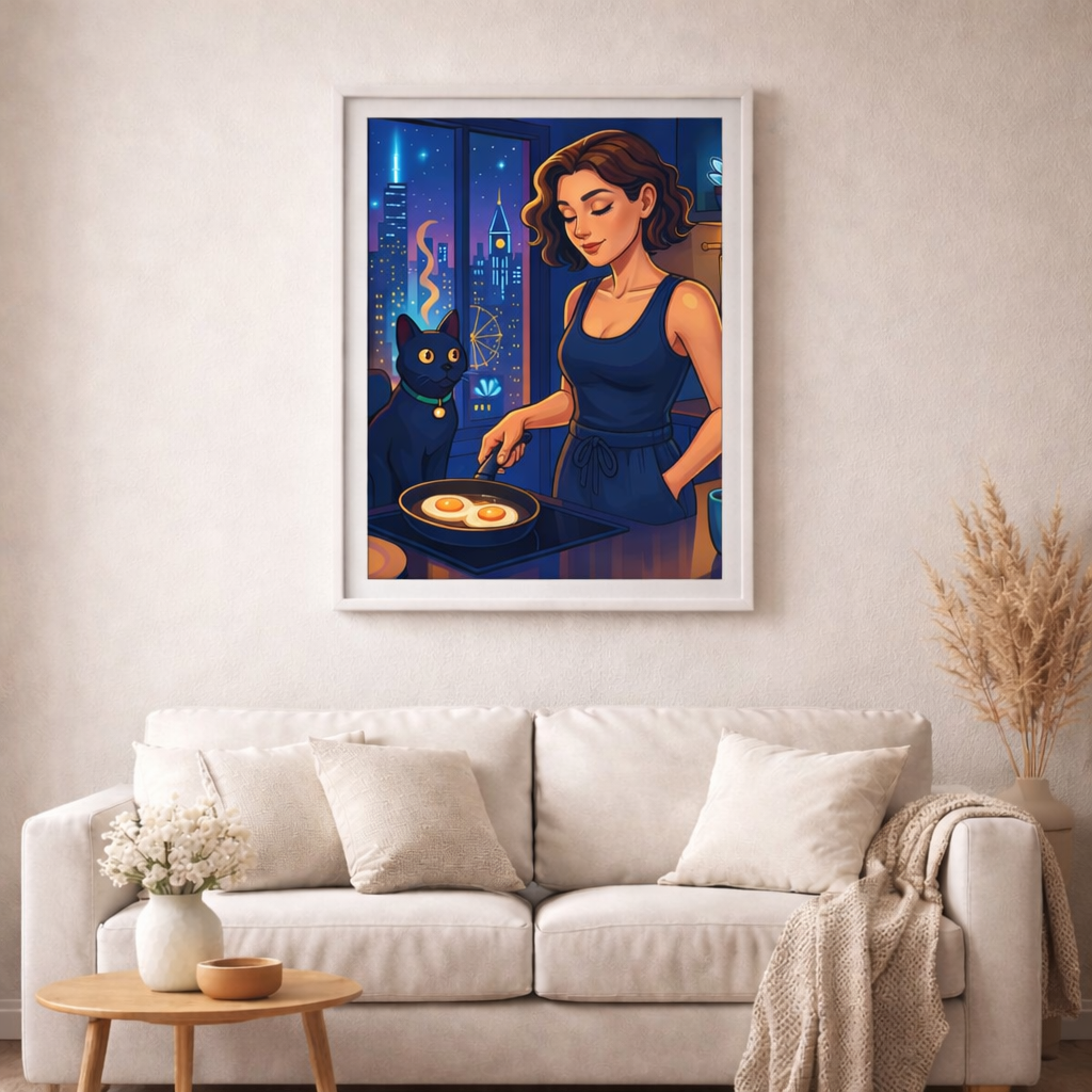 Morgenlicht&Schnurren - Diamond Painting Kit - AI Artwork by SK Moments 60x60cm (eckige Steine)
