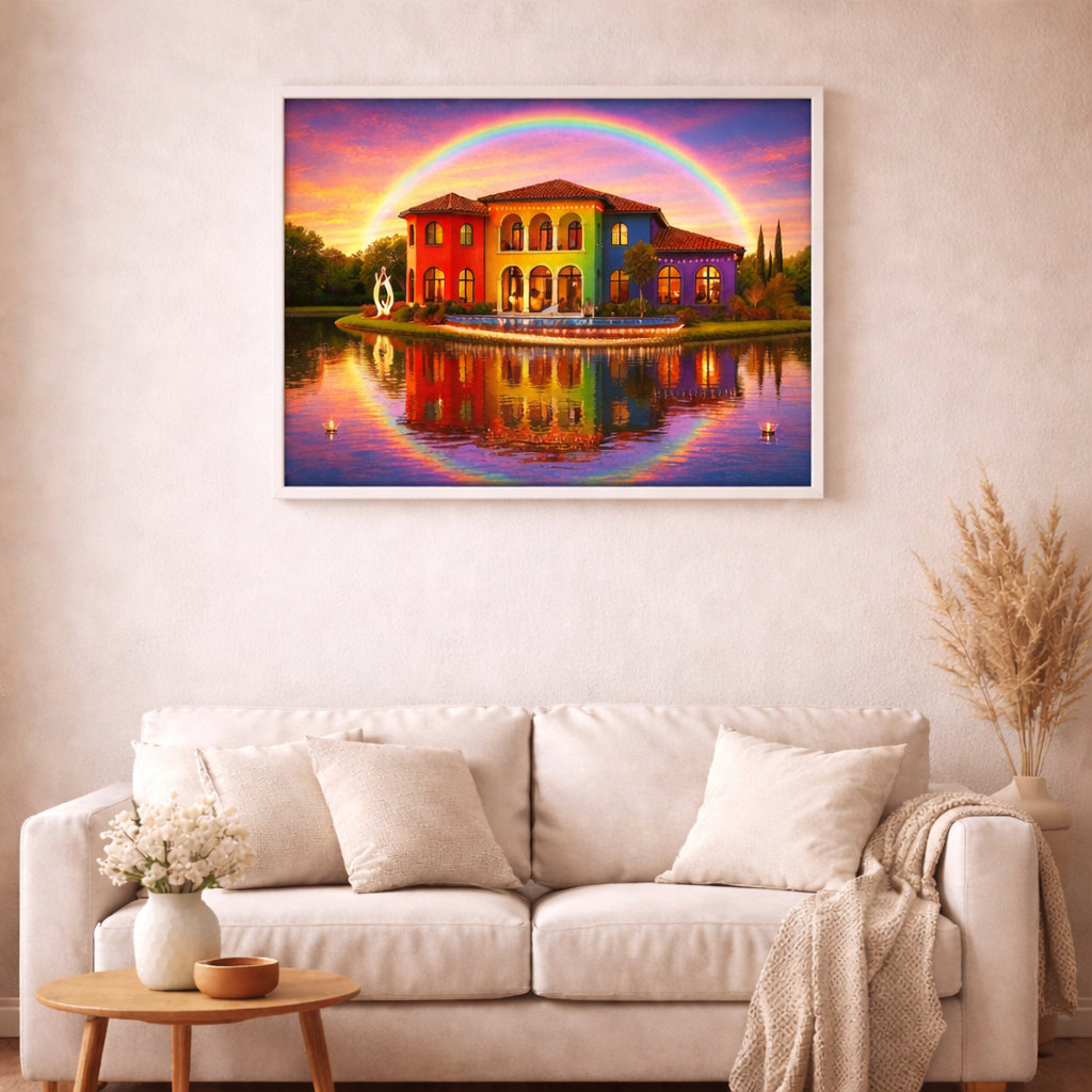 Magische Villa am See - Diamond Painting Kit - AI Artwork by SK Moments 60x80cm (eckige Steine)