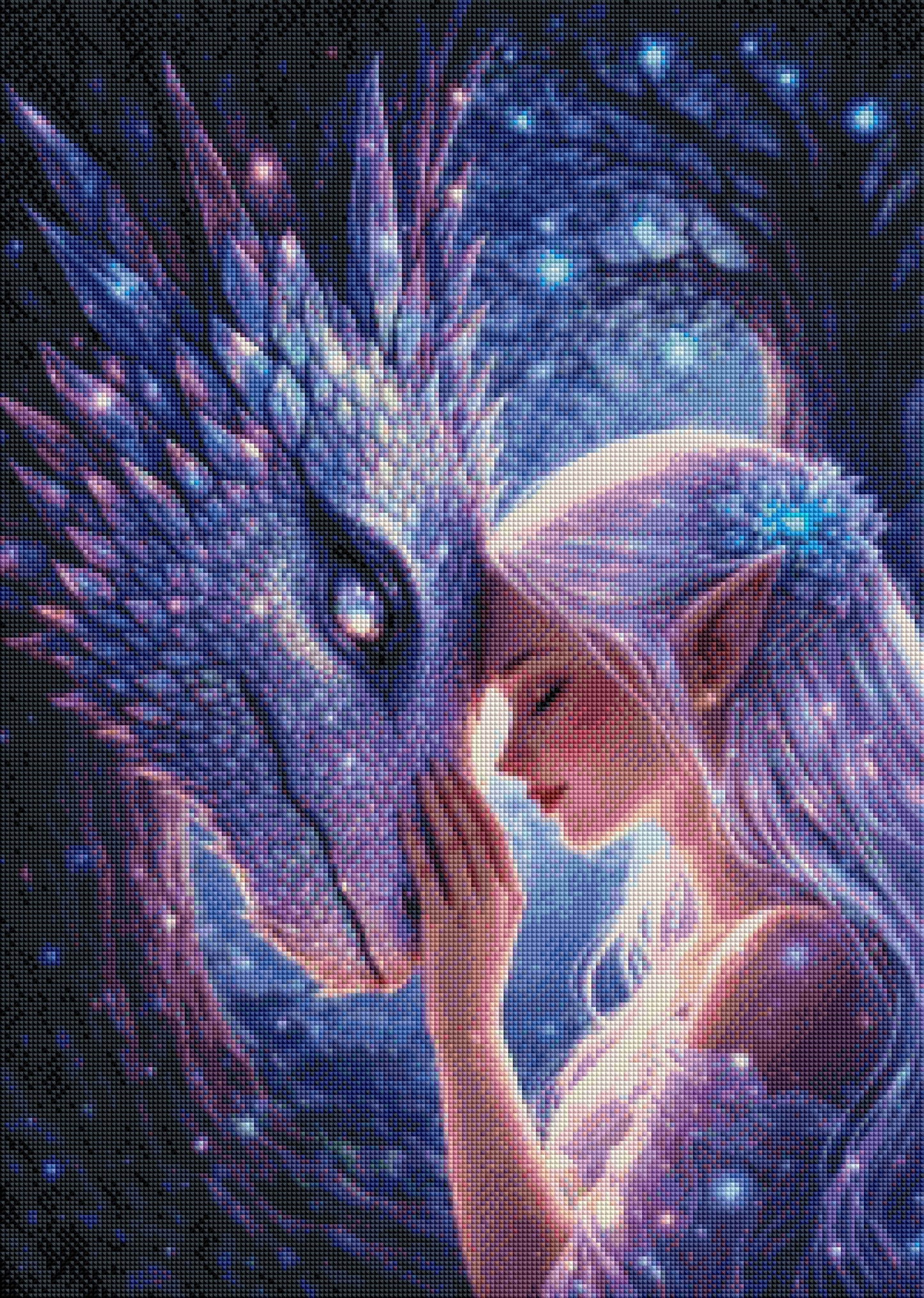 Herz an Herz im Mondlicht - Diamond Painting Kit - AI Artwork by Farbenzauberwelt 50x70cm (eckige Steine)