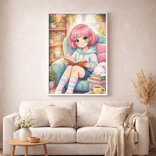 Kuschelige Lesestunde - Diamond Painting Kit - AI Artwork by Farbenzauberwelt 50x70cm (eckige Steine)