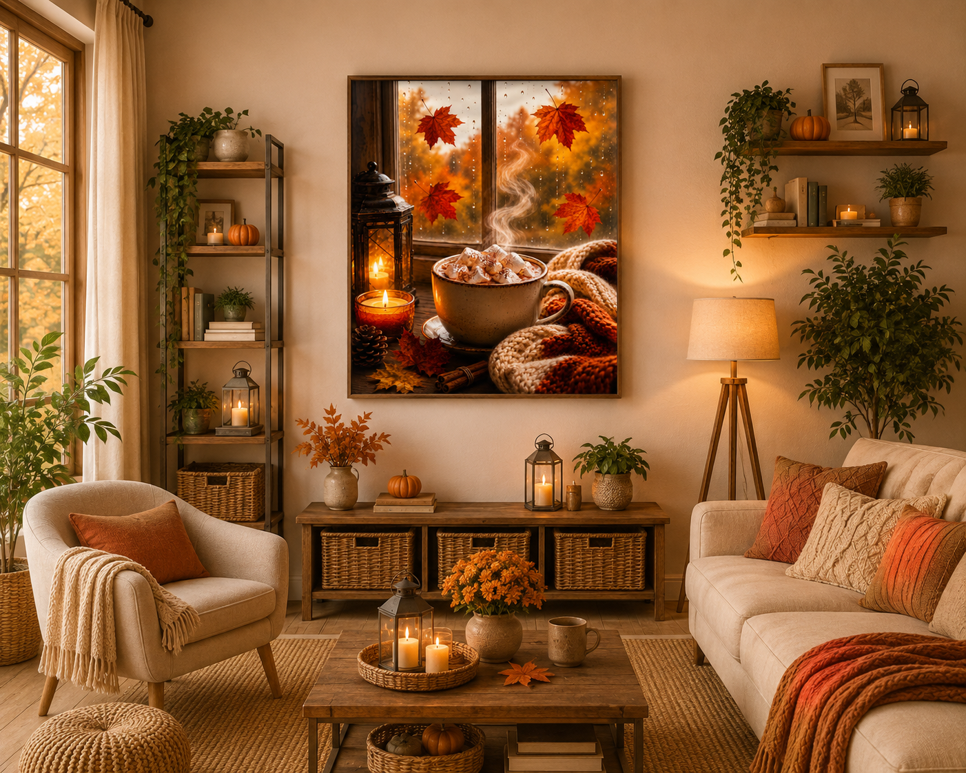 Herbstlicher Kakaozauber am Fenster  - Diamond Painting Kit | 60*80 cm | 115 DMC-Farben | Artwork by SK Moments