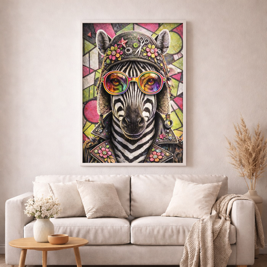 Verrücktes Zebra - Diamond Painting Kit - AI Artwork by Planetenparty 40x60cm (eckige Steine)