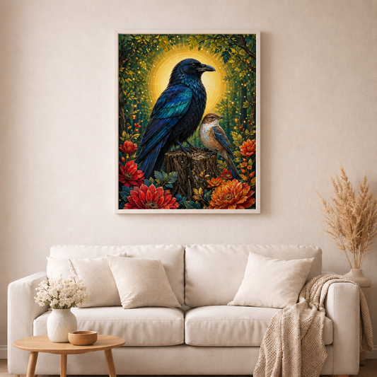 Geflüster der Federfreunde mit 100 Farben - Diamond Painting Kit - AI Artwork by SK Moments 60x90cm (eckige Steine)