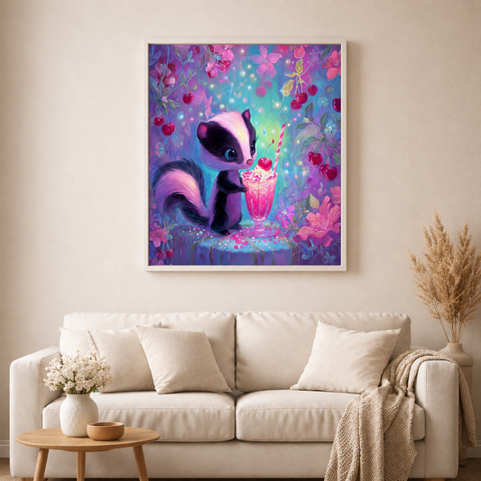 Kirschzauber Stinktier - Diamond Painting Kit -  Artwork by shiny_unicorn.ai 70x70cm (eckige Steine)