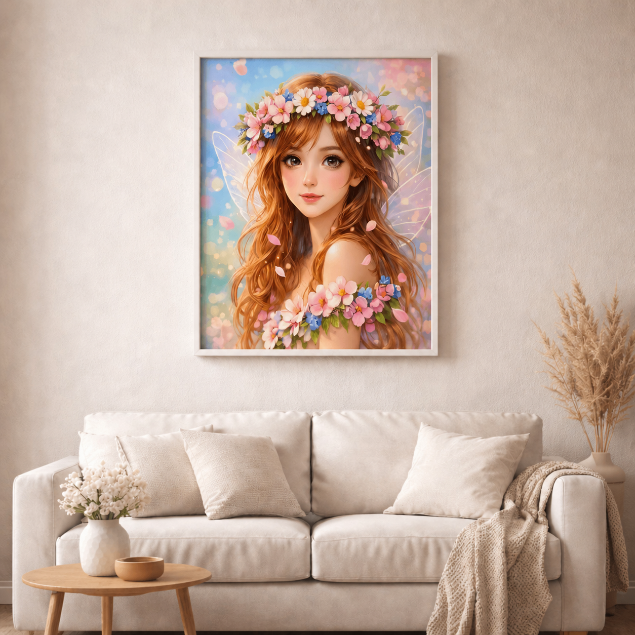 Frühlingsfee - Blütenzauber - Diamond Painting Kit - AI Artwork by SK Moments 50x50cm (eckige Steine)
