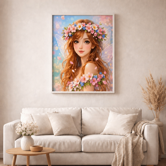 Frühlingsfee - Blütenzauber - Diamond Painting Kit - AI Artwork by SK Moments 50x50cm (eckige Steine)