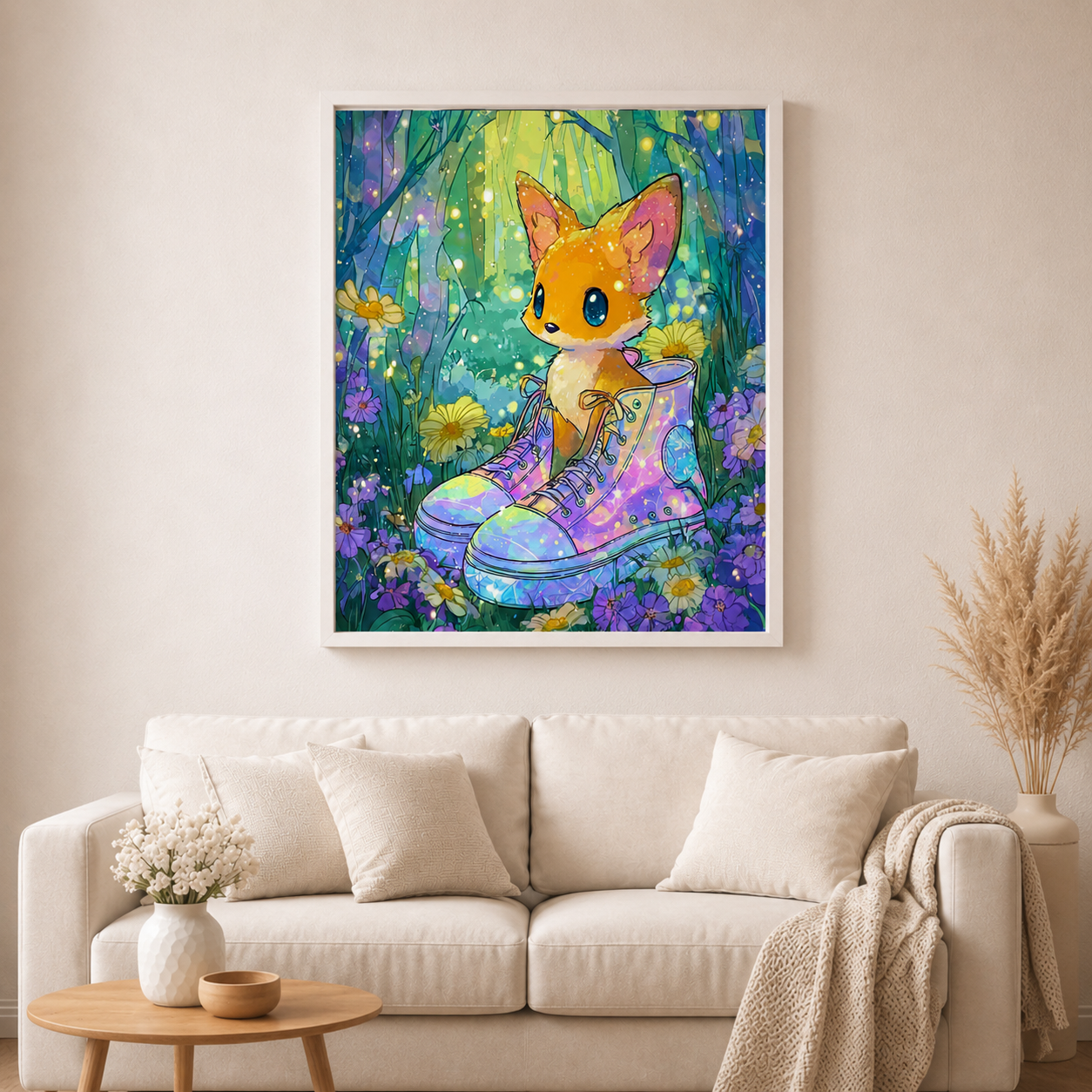 Fuchszauber in Glitzerschuhen mit 100 Farben - Diamond Painting Kit -  Artwork by shiny_unicorn.ai 70x70cm (eckige Steine)