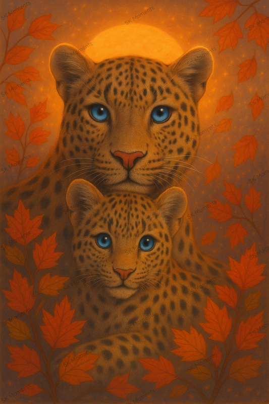Liora und Naru - Die Wächter des Lichts Herbstbild (50x70cm, eckige Harzsteine)