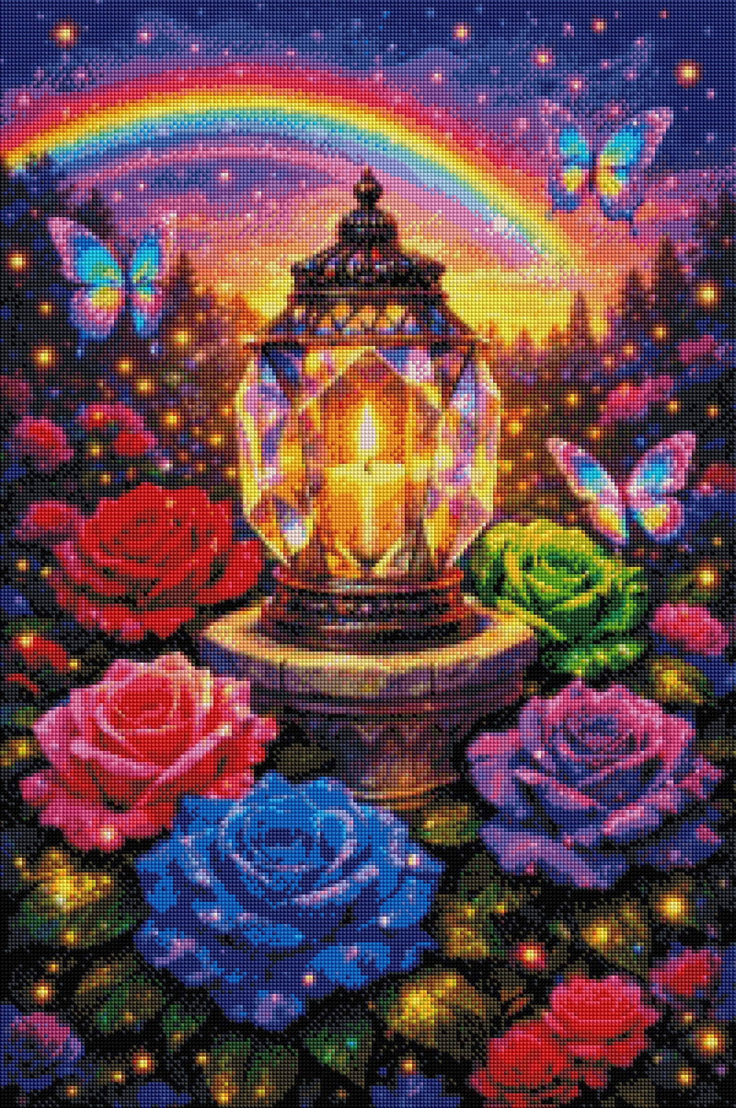 Zaubergarten des Lichts mit 100 Farben - Diamond Painting Kit- AI Artwork by SK Moments 50x75cm (eckige Steine)