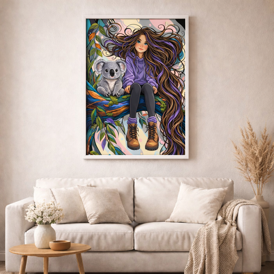 Koala Mädchen - Diamond Painting Kit - AI Artwork by Planetenparty 50x70cm (eckige Steine)