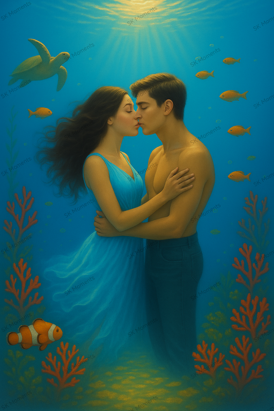 Kuss unter den Wellen (50x70 cm, eckige Harzsteine)