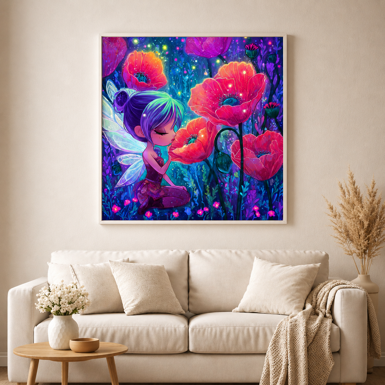 Mohnblütenfee mit 120 Farben - Diamond Painting Kit -  Artwork by shiny_unicorn.ai 80x80cm (eckige Steine)