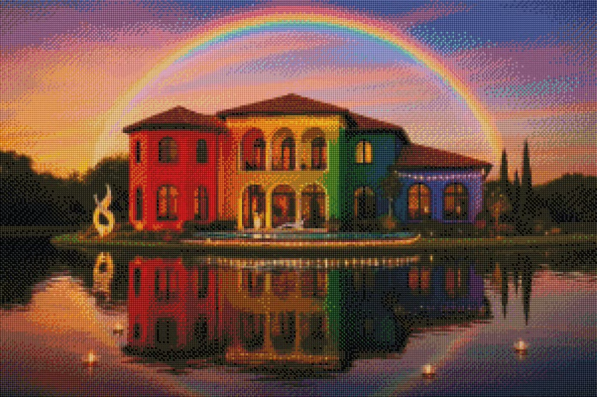 Magische Villa am See - Diamond Painting Kit - AI Artwork by SK Moments 60x80cm (eckige Steine)