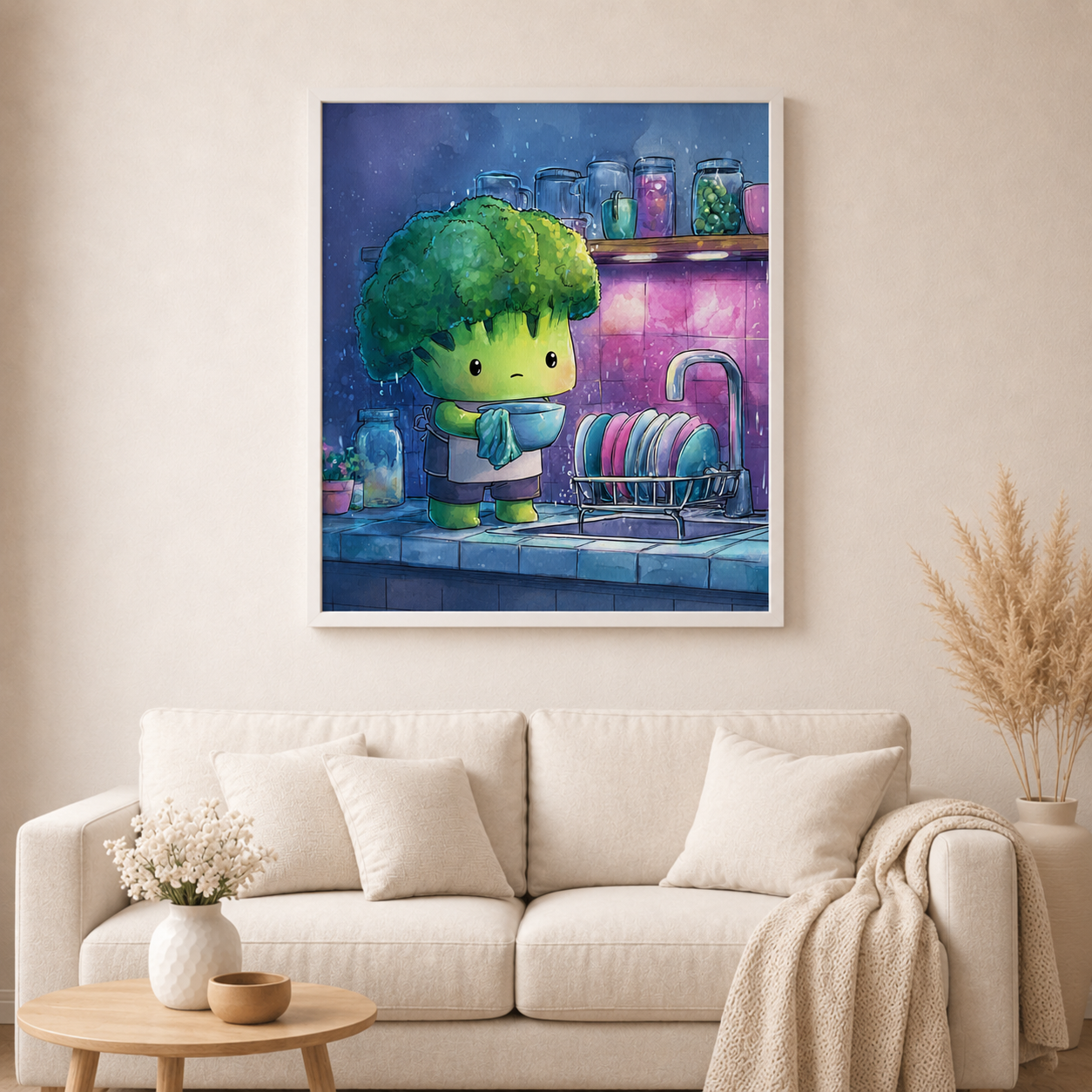 Brokkoli im Abendlicht - Diamond Painting Kit -  Artwork by shiny_unicorn.ai 60x60cm (eckige Steine)