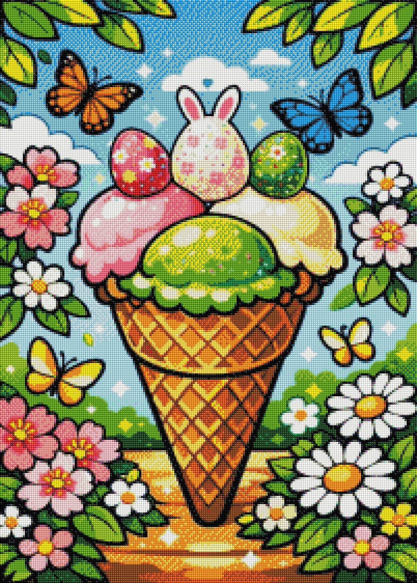 Frühlingszauber im Waffeleis - Diamond Painting Kit - AI Artwork by SK Moments 50x70cm (eckige Steine)