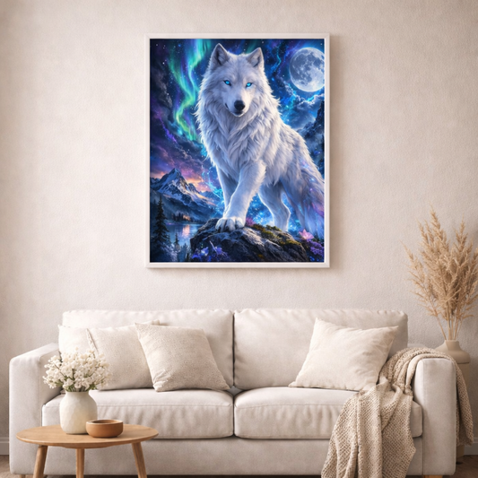 Mystischer Mondwolf  - Diamond Painting Kit - AI Artwork by SK Moments 70x70cm (eckige Steine)