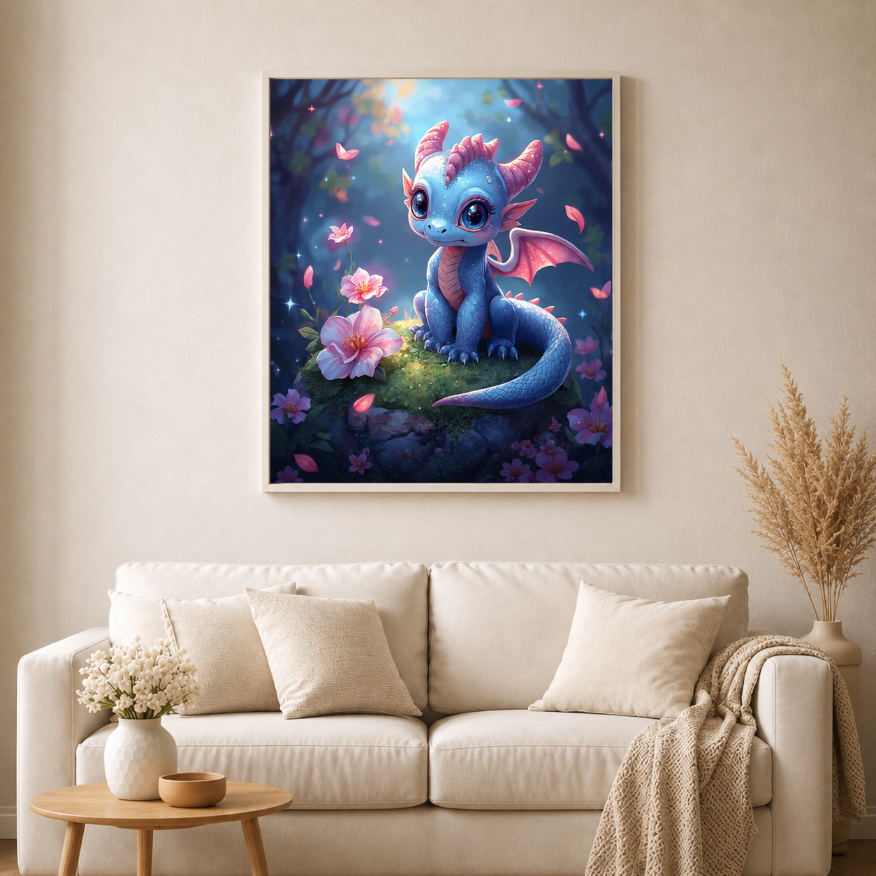 Drache Mira - Diamond Painting Kit - KI Artwork by Tina Diamonds 60x60 cm (eckige Steine)