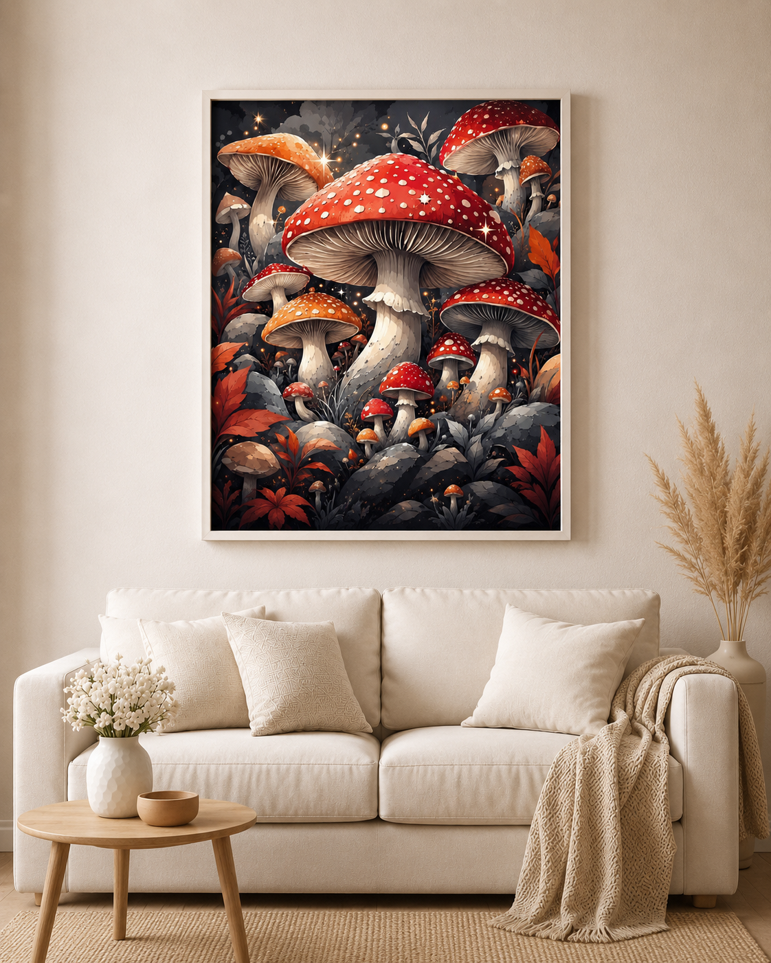 Zauberwald der Fliegenpilze - Diamond Painting Kit - AI Artwork by Planetenparty 60x60cm (eckige Steine)