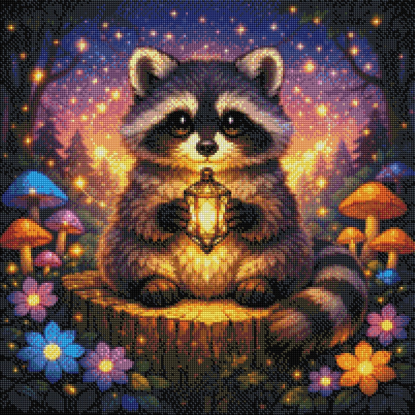 Magischer Waschbär - Diamond Painting Kit - AI Artwork by SK Moments 50x50cm (eckige Steine)