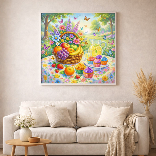 Frühlingszauber am Bachlauf - Diamond Painting Kit - AI Artwork by SK Moments 60x60cm (eckige Steine)