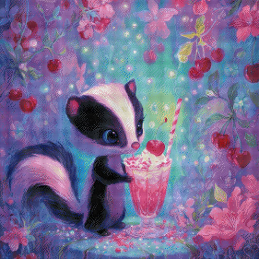 Kirschzauber Stinktier - Diamond Painting Kit -  Artwork by shiny_unicorn.ai 70x70cm (eckige Steine)